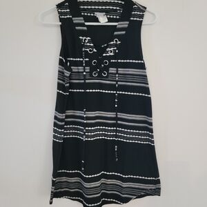 Dotti Black & White Lace-Up Striped Mini Dress Womens Small
